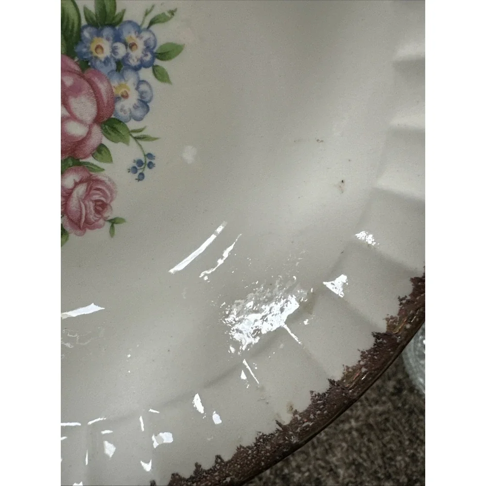 Cronin China Floral Cereal Bowl w‎ Handles Gold Trim Vintage Tab Handle Bowl